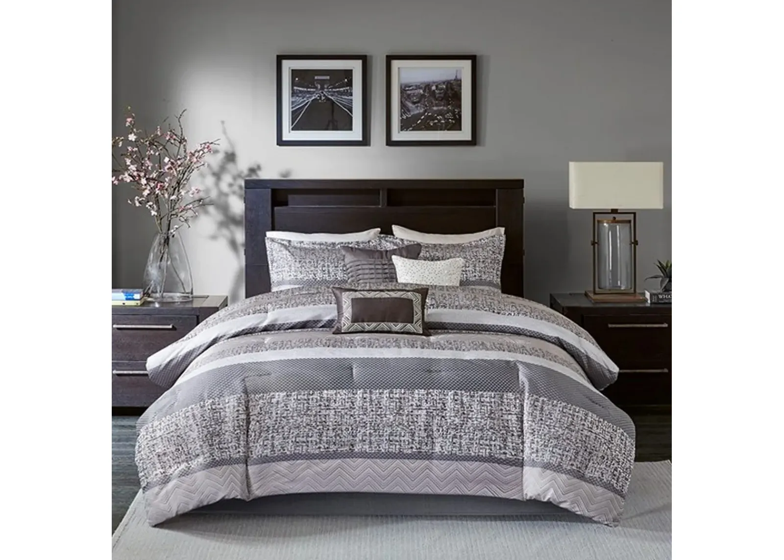 Olliix by Madison Park Grey/Taupe Queen Rhapsody Comforter Set