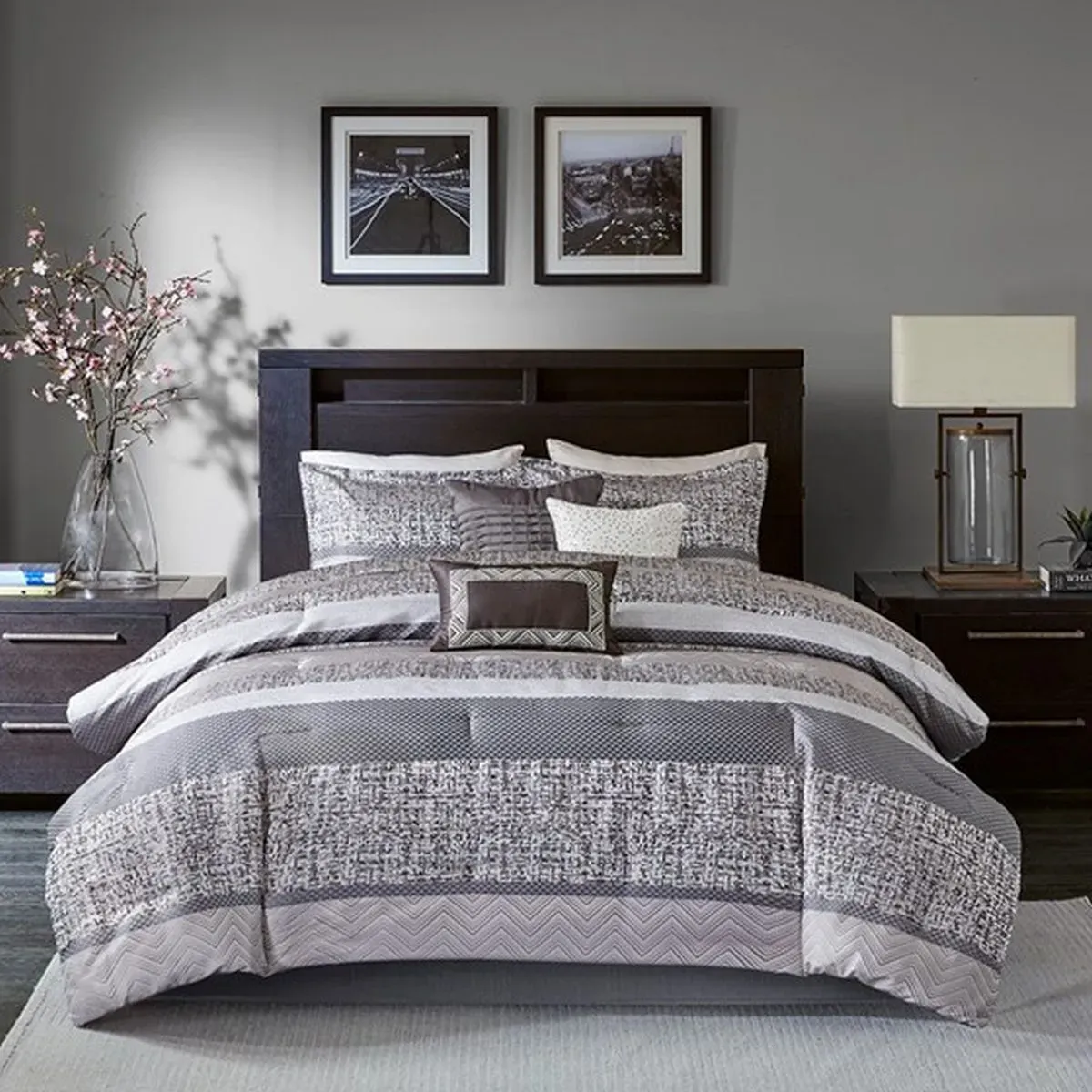 Olliix by Madison Park Grey/Taupe Queen Rhapsody Comforter Set