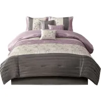 Olliix by Madison Park Serene 7 Piece Purple Queen Embroidered Comforter Set
