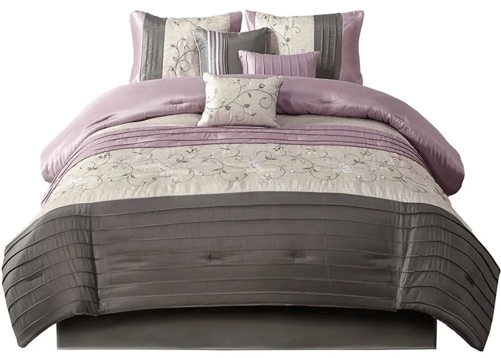 Olliix by Madison Park Serene 7 Piece Purple Queen Embroidered Comforter Set