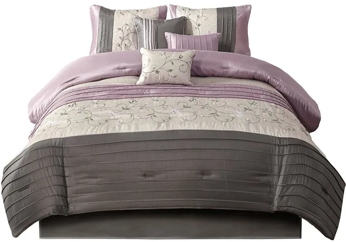 Olliix by Madison Park Serene 7 Piece Purple Queen Embroidered Comforter Set