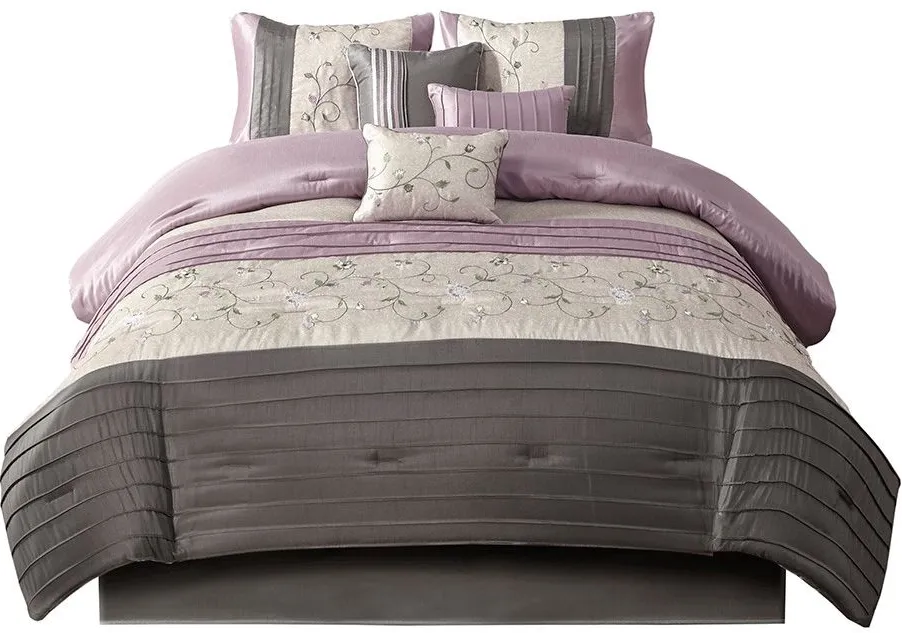 Olliix by Madison Park Serene 7 Piece Purple King Embroidered Comforter Set