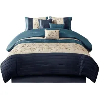 Olliix by Madison Park Serene 7 Piece Navy Queen Embroidered Comforter Set