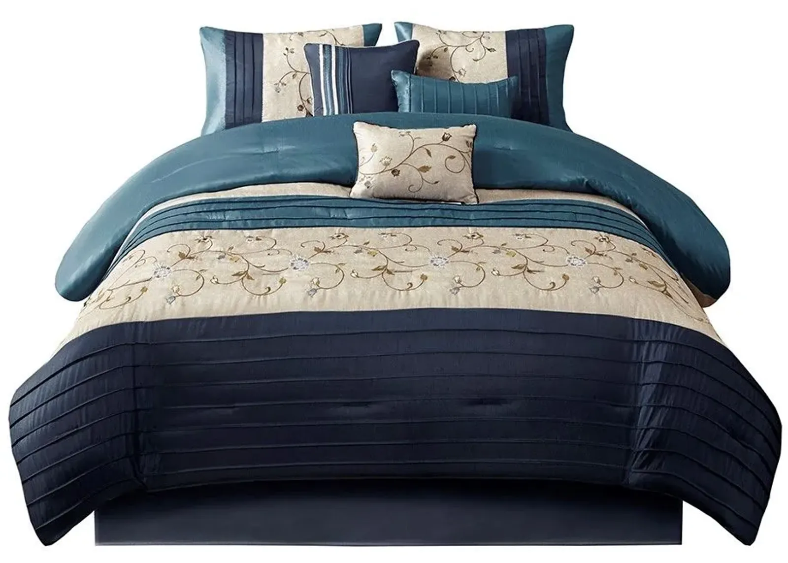 Olliix by Madison Park Serene 7 Piece Navy Queen Embroidered Comforter Set