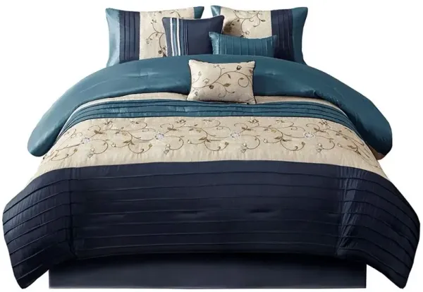 Olliix by Madison Park Serene 7 Piece Navy King Embroidered Comforter Set