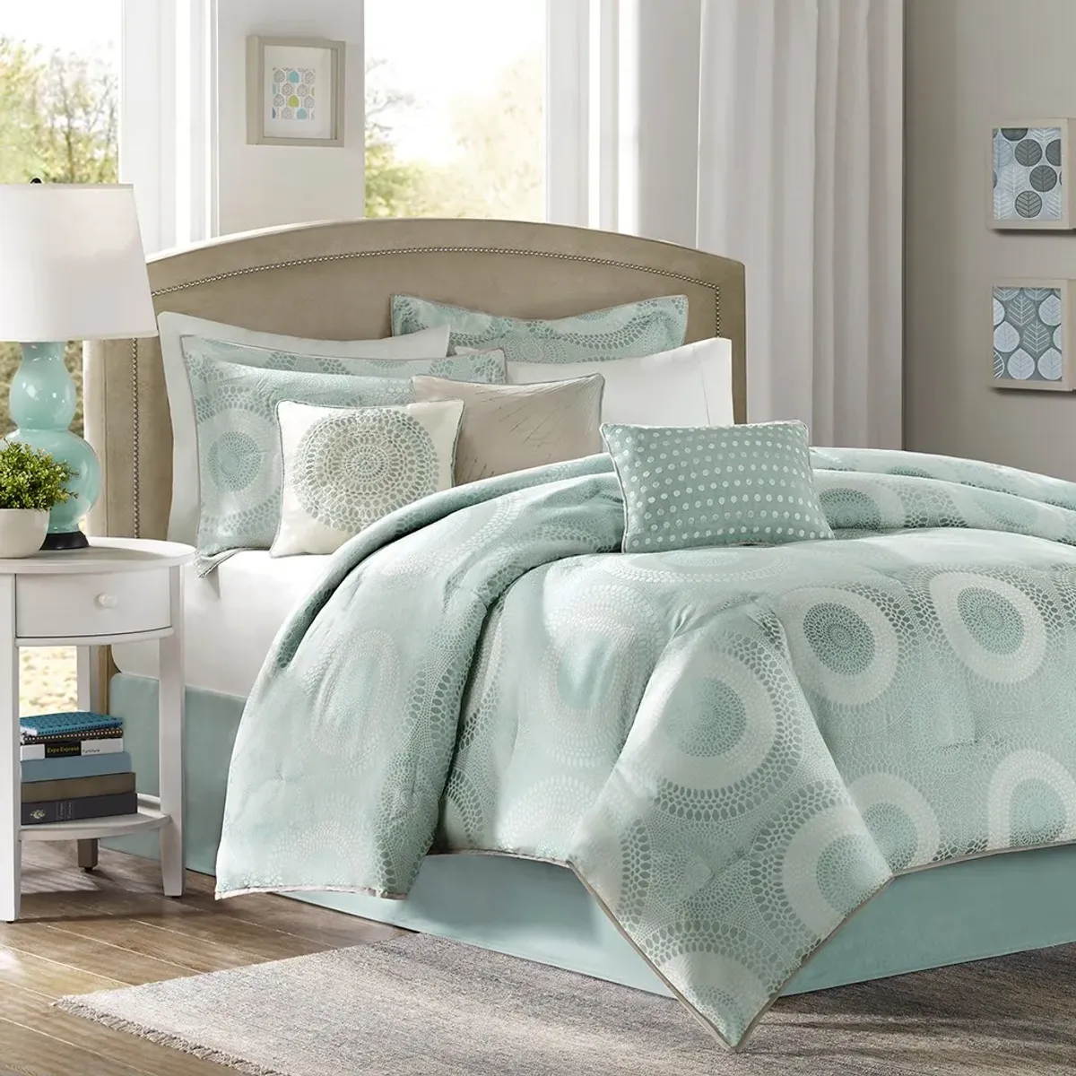 Olliix by Madison Park Baxter 7 Piece Blue Queen Comforter Set