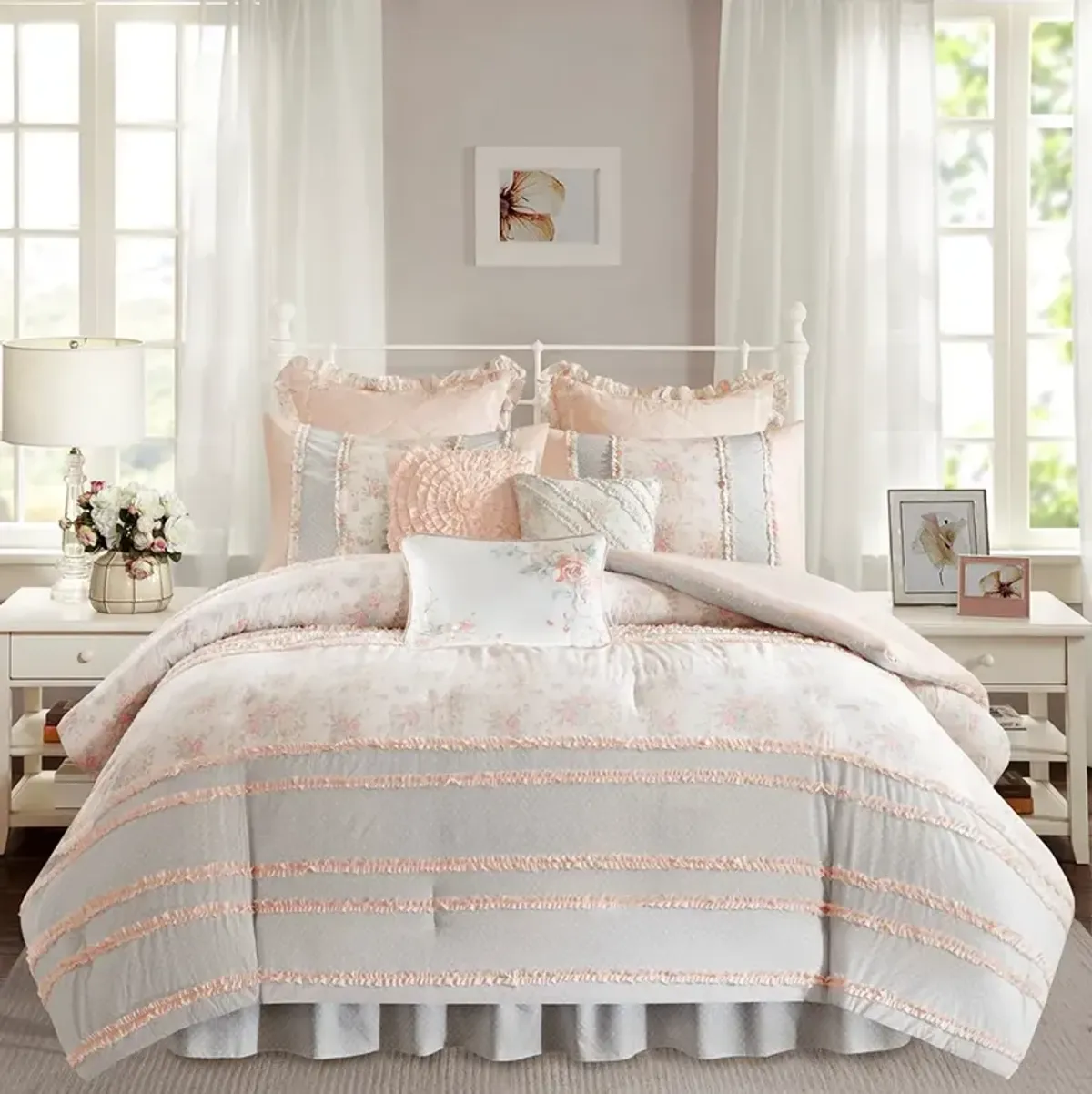 Olliix by Madison Park Coral Full Serendipity Cotton Percale Comforter Set