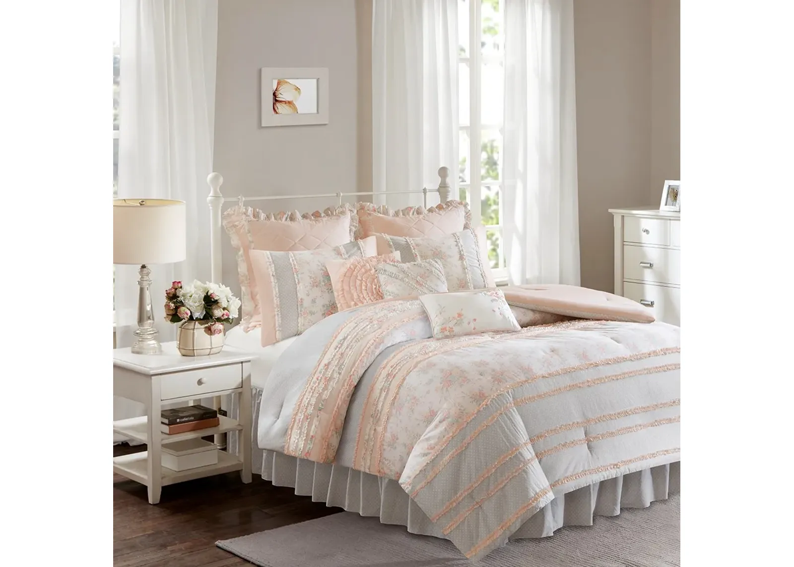 Olliix by Madison Park Coral Full Serendipity Cotton Percale Comforter Set