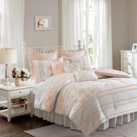 Olliix by Madison Park Coral Full Serendipity Cotton Percale Comforter Set