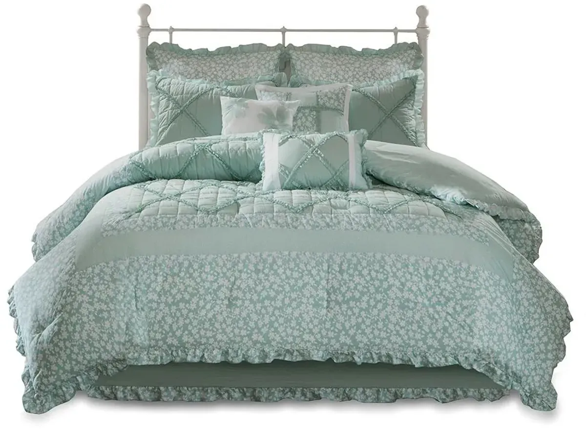 Olliix by Madison Park 9 Piece Seafoam Queen Mindy Cotton Percale Comforter Set