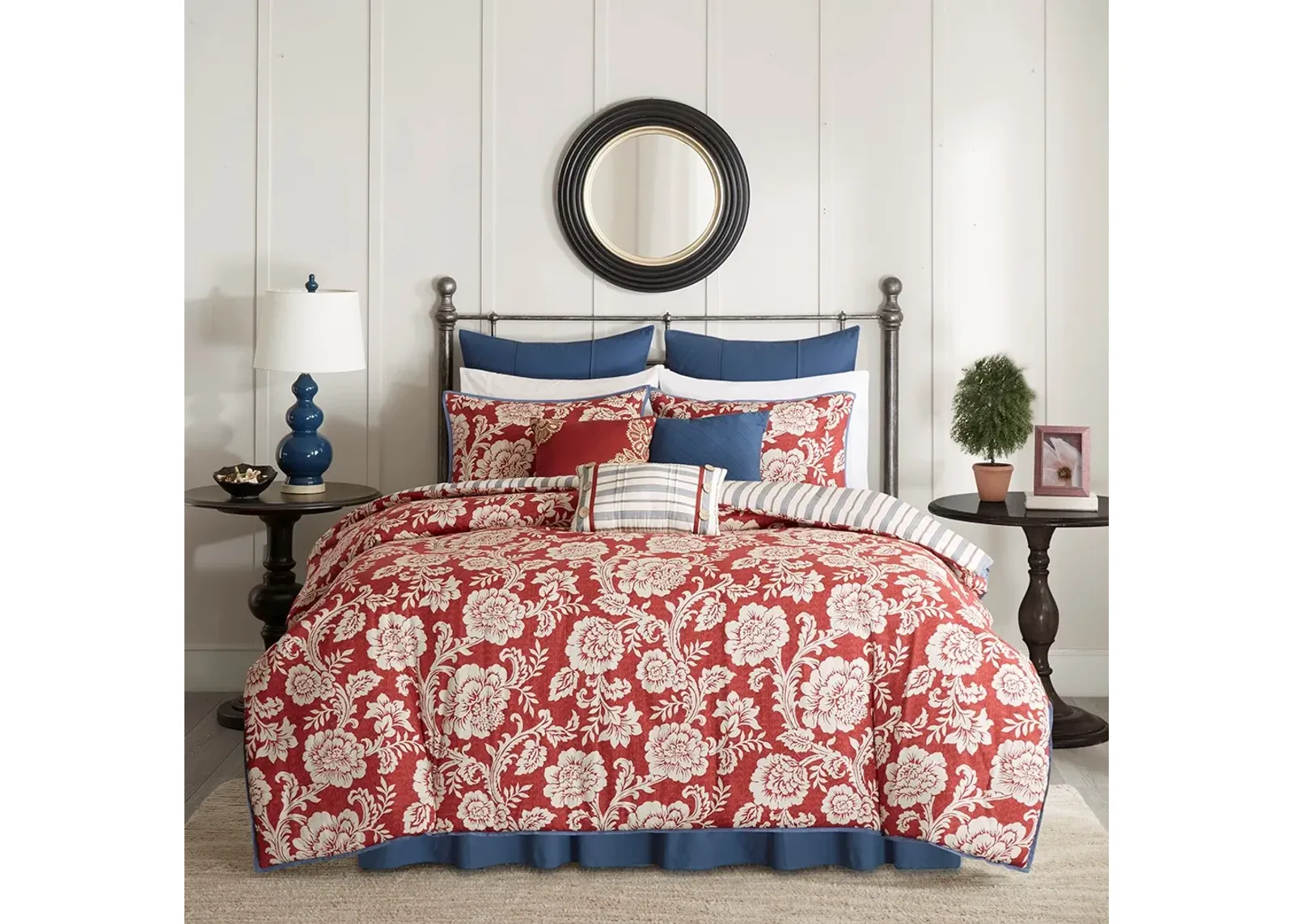 Olliix by Madison Park 9 Piece Red Queen Lucy Cotton Twill Reversible Comforter Set