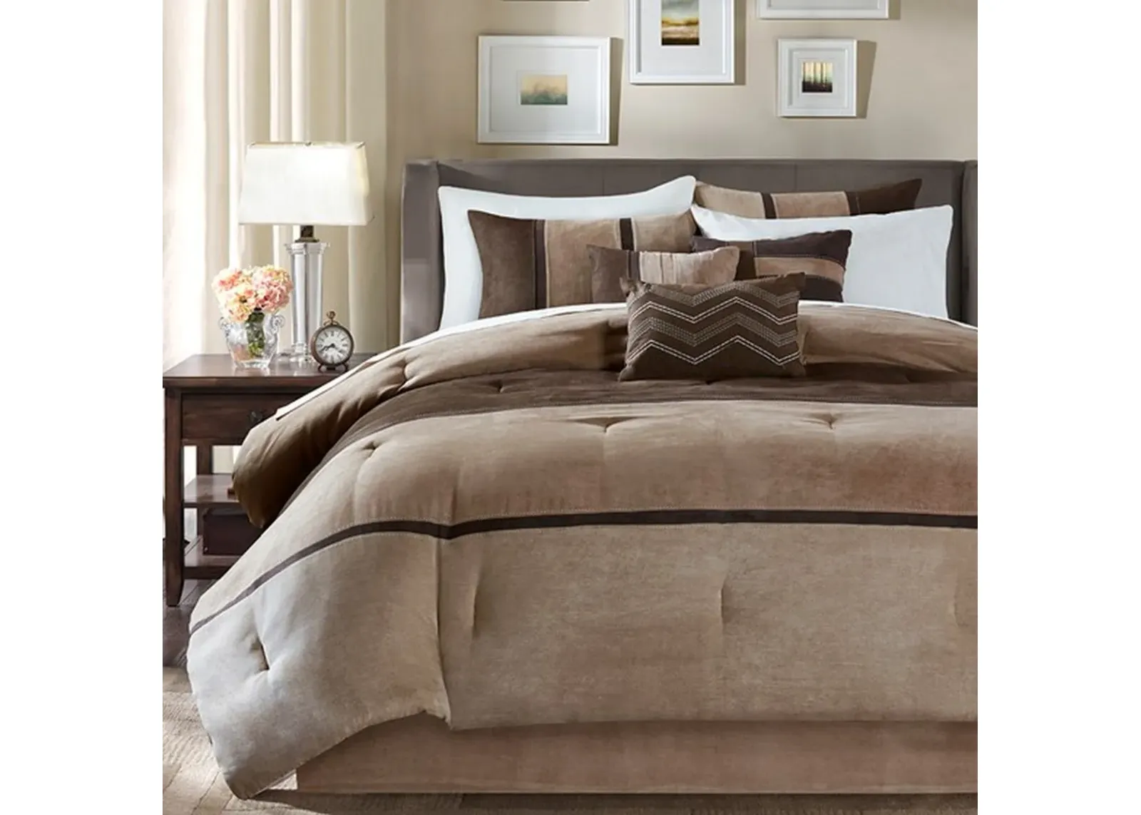 Olliix by Madison Park Brown King Palisades 7 Piece Faux Suede Comforter Set