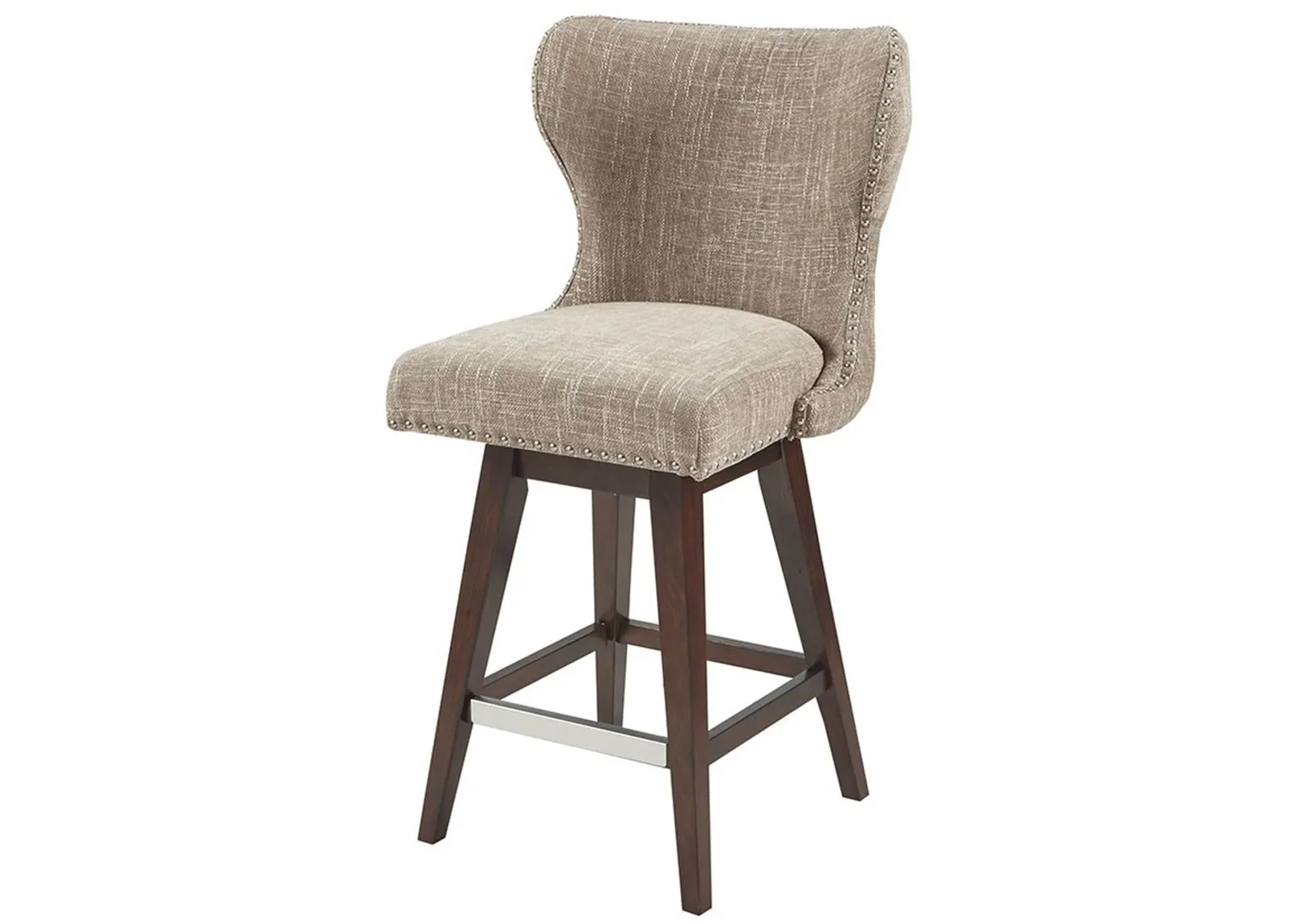 Olliix by Madison Park Camel/Brown Hancock High Wingback Button Tufted Upholstered Swivel Counter Height Stool