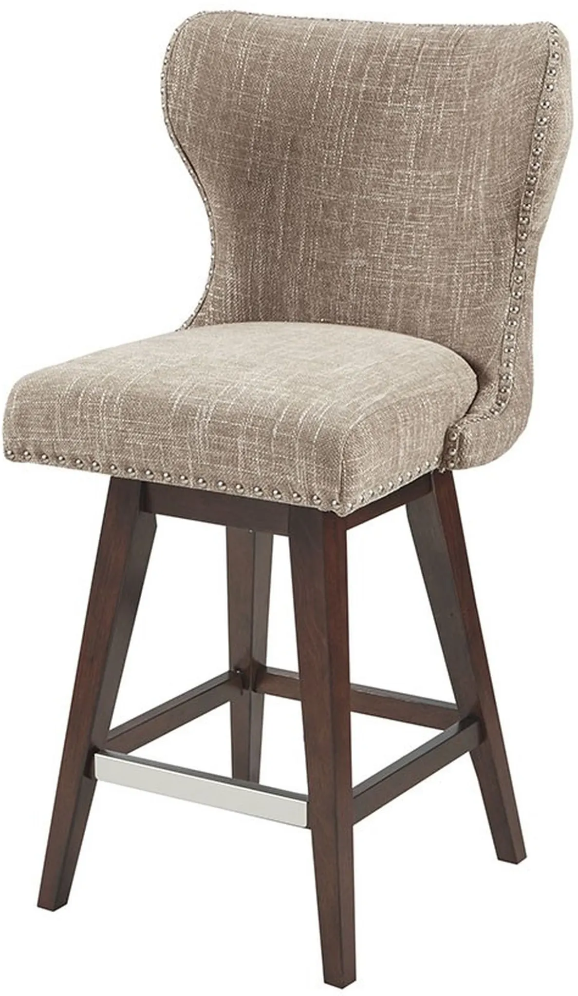 Olliix by Madison Park Camel/Brown Hancock High Wingback Button Tufted Upholstered Swivel Counter Height Stool