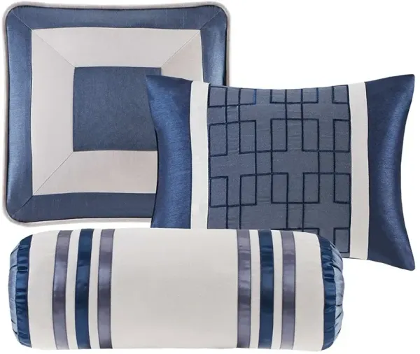 Olliix by Madison Park Genevieve 7 Piece Navy King Comforter Set