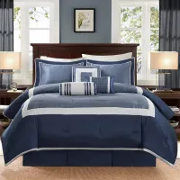 Olliix by Madison Park Genevieve 7 Piece Navy King Comforter Set