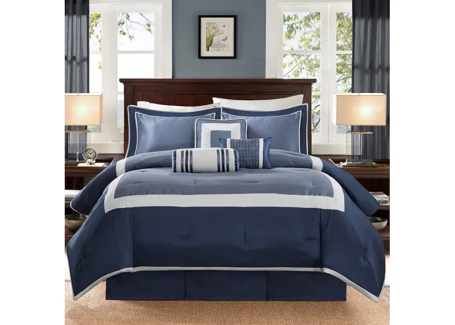 Olliix by Madison Park Genevieve 7 Piece Navy California King Comforter Set