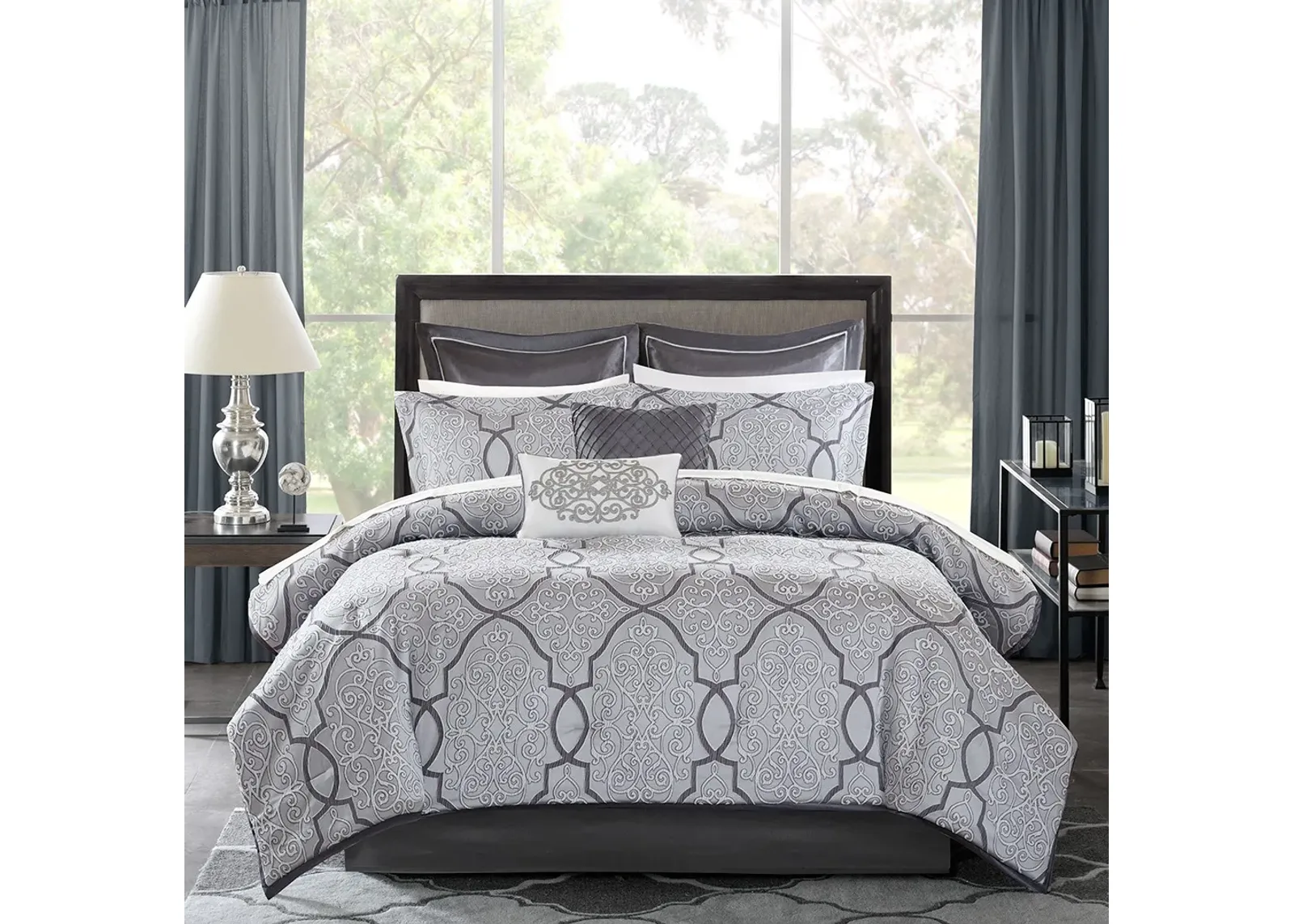 Olliix by Madison Park Lavine 12 Piece Silver Queen Complete Bed Set