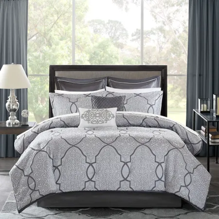 Olliix by Madison Park Lavine 12 Piece Silver Queen Complete Bed Set