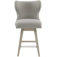 Olliix by Madison Park Grey Hancock High Wingback Button Tufted Upholstered Swivel Counter Height Stool
