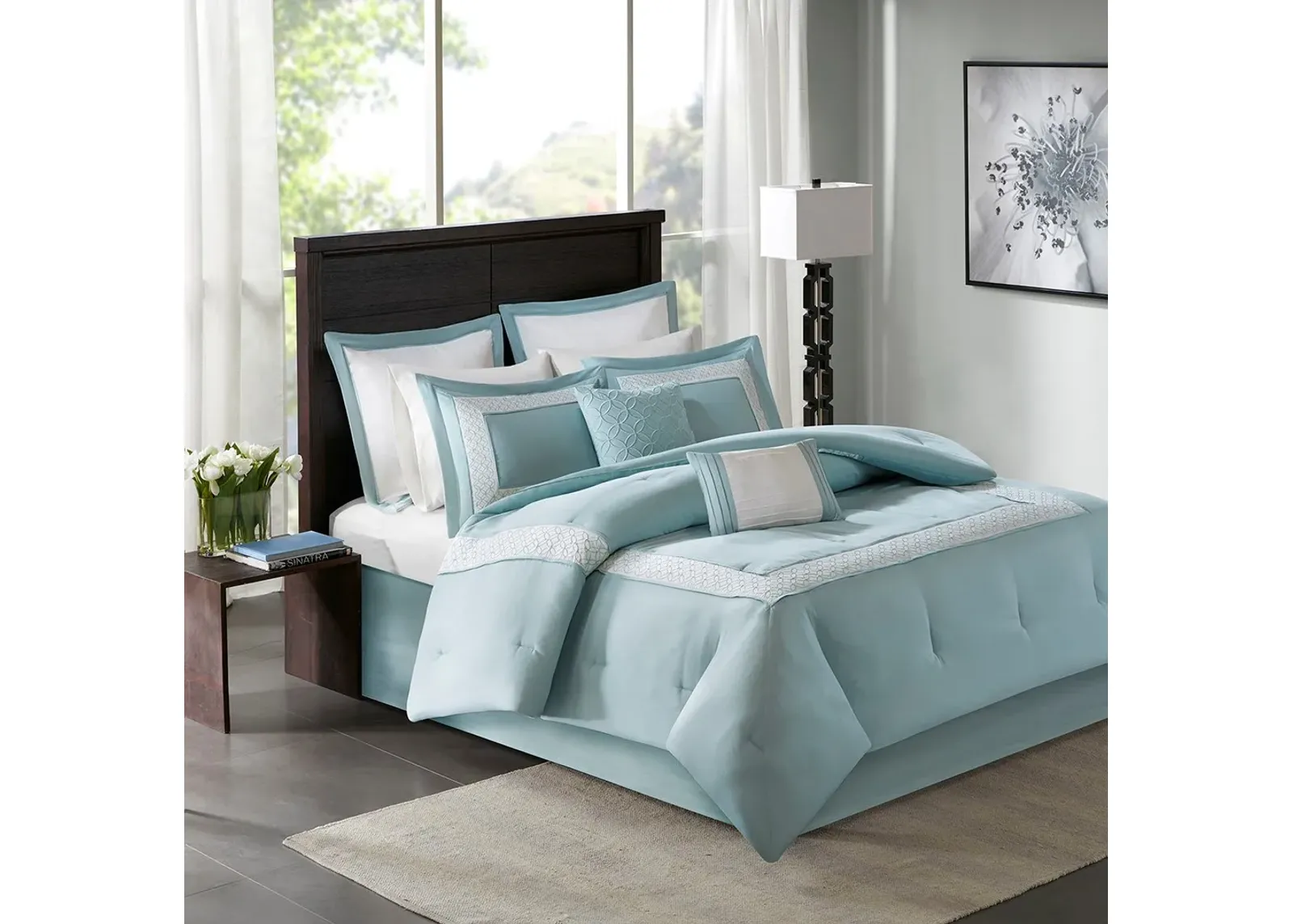 Olliix by Madison Park 8 Piece Aqua King Stratford Comforter Set