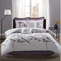 Olliix by Madison Park 8 Piece Purple Queen Holly Cotton Comforter Set