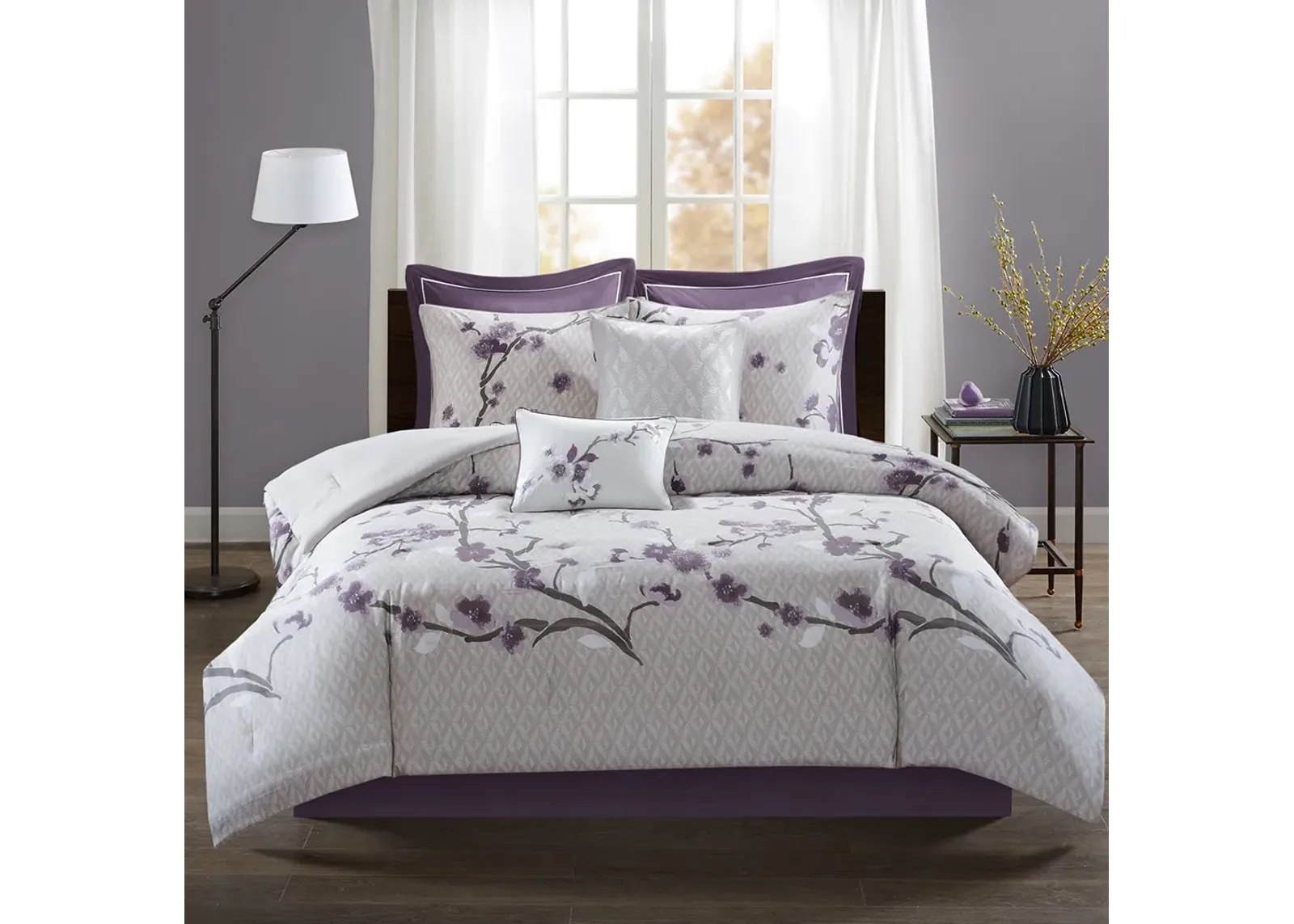 Olliix by Madison Park 8 Piece Purple Queen Holly Cotton Comforter Set