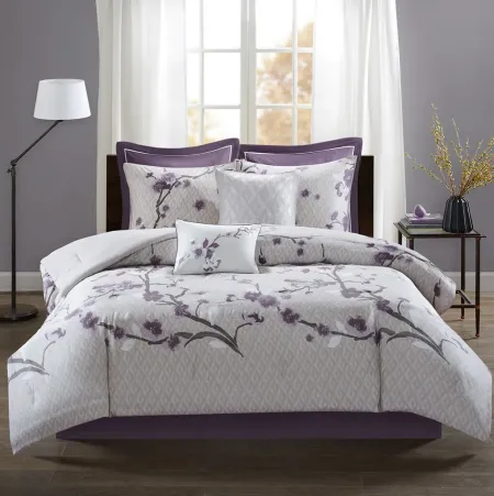 Olliix by Madison Park 8 Piece Purple Queen Holly Cotton Comforter Set