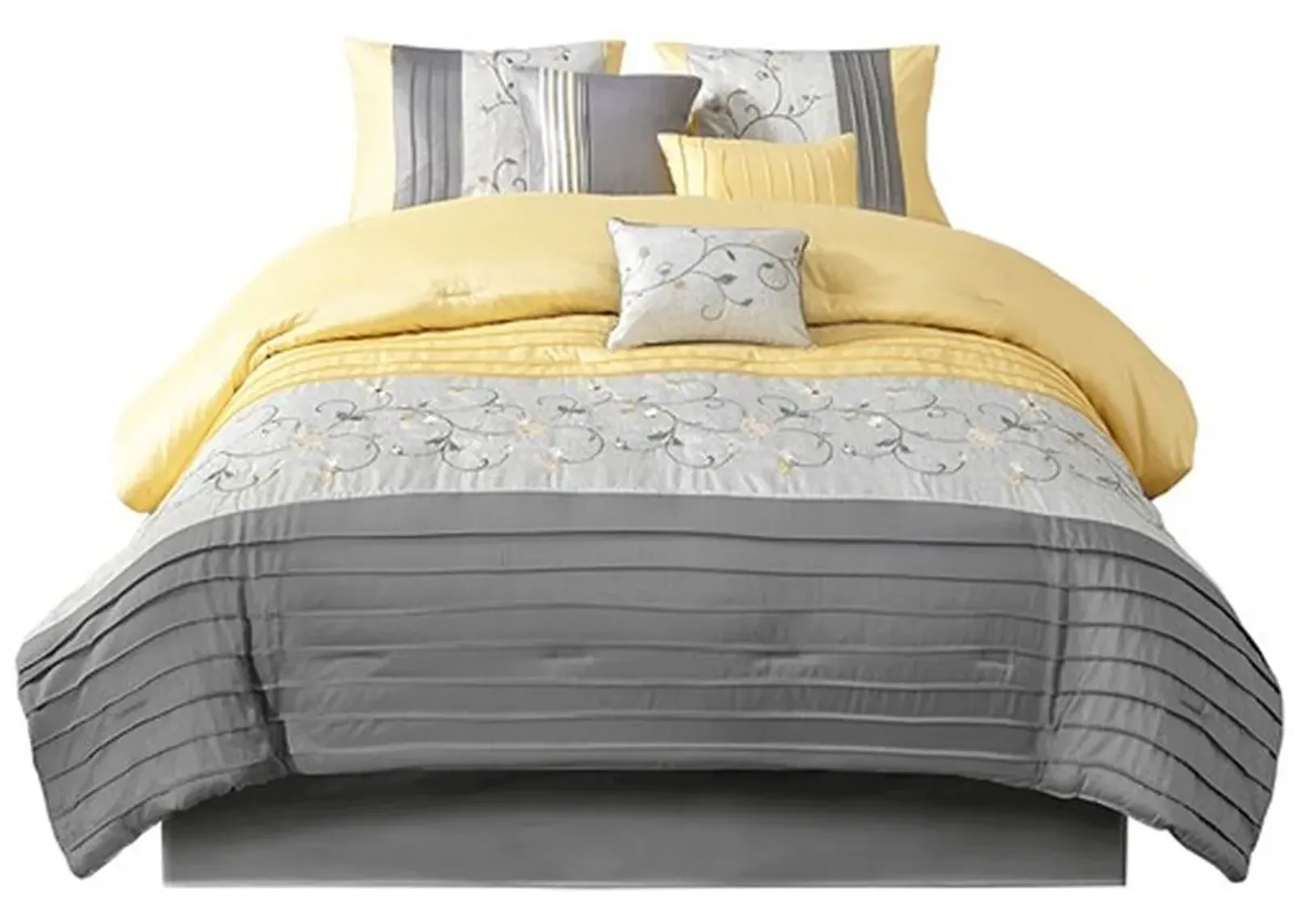 Olliix by Madison Park Yellow Queen Serene Embroidered 7 Piece Comforter Set