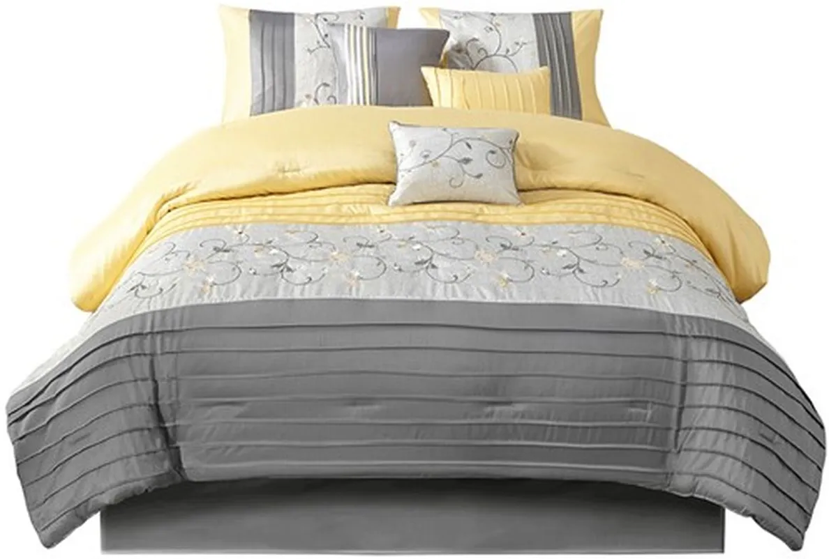 Olliix by Madison Park Yellow Queen Serene Embroidered 7 Piece Comforter Set