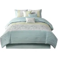 Olliix by Madison Park 7 Piece Aqua King Serene Embroidered Comforter Set