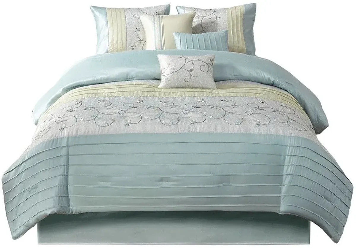 Olliix by Madison Park 7 Piece Aqua King Serene Embroidered Comforter Set