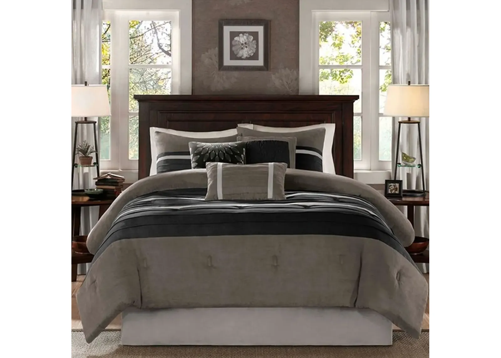 Olliix by Madison Park Black Queen Palmer 7 Piece Comforter Set