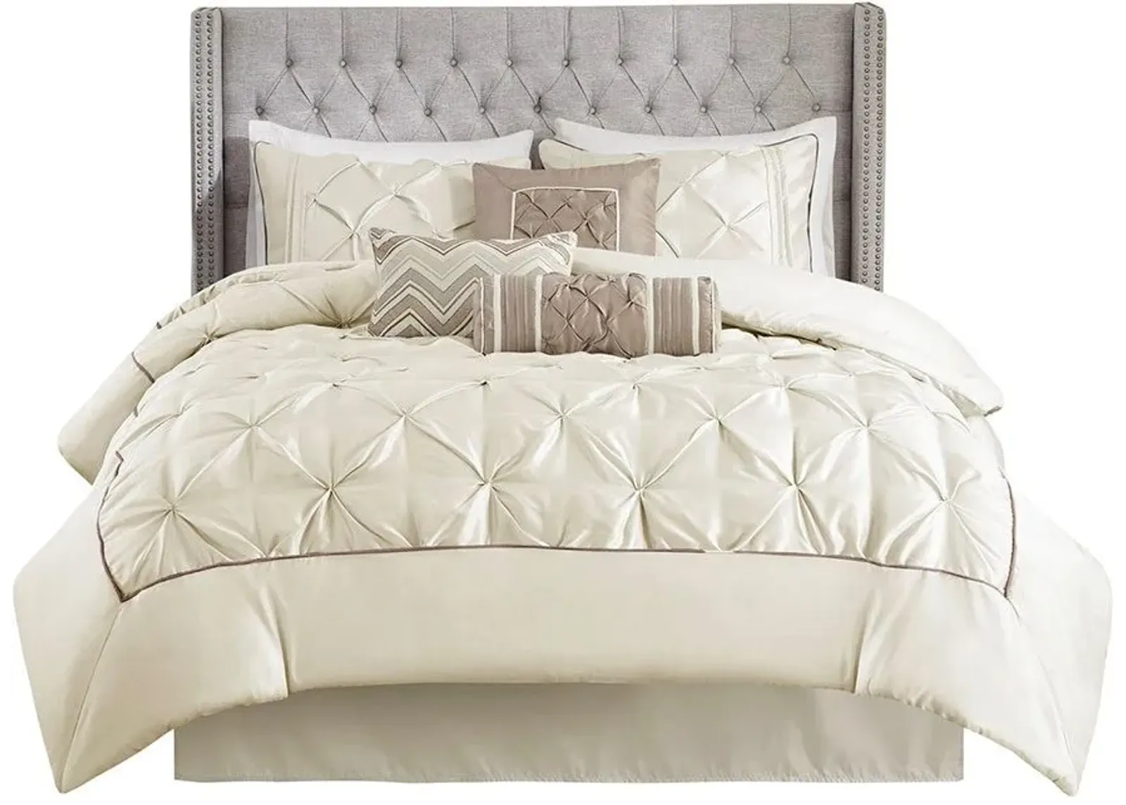 Olliix by Madison Park Laurel 7 Piece Ivory Queen Tufted Comforter Set