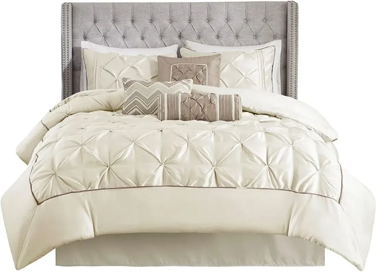 Olliix by Madison Park Laurel 7 Piece Ivory Queen Tufted Comforter Set