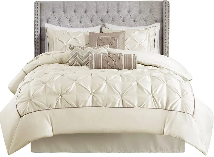 Olliix by Madison Park Laurel 7 Piece Ivory Queen Tufted Comforter Set