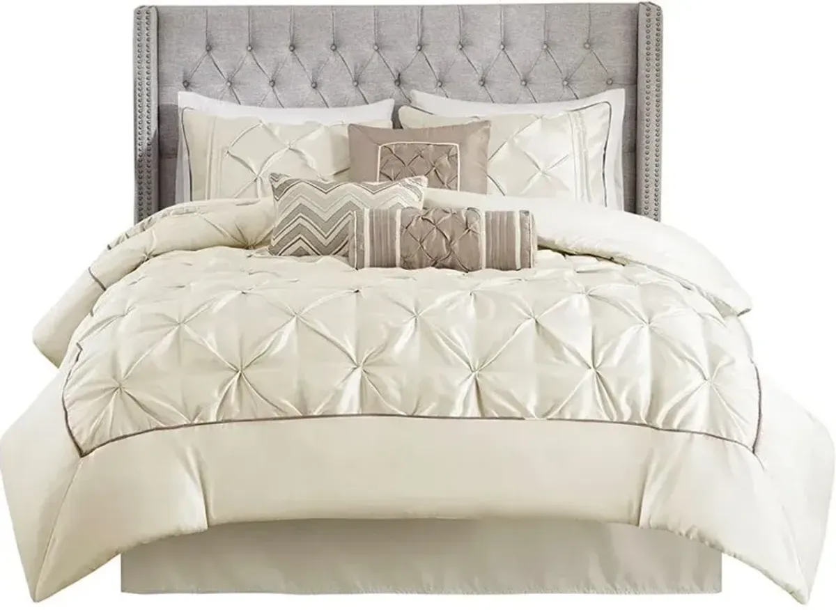 Olliix by Madison Park Laurel 7 Piece Ivory California King Tufted Comforter Set