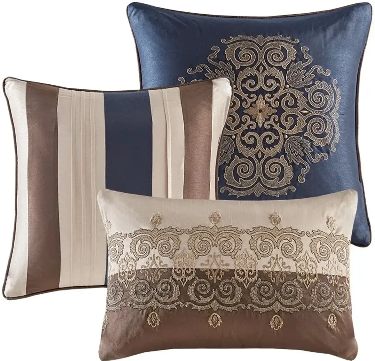 Olliix by Madison Park 7 Piece Navy Queen Donovan Jacquard Comforter Set