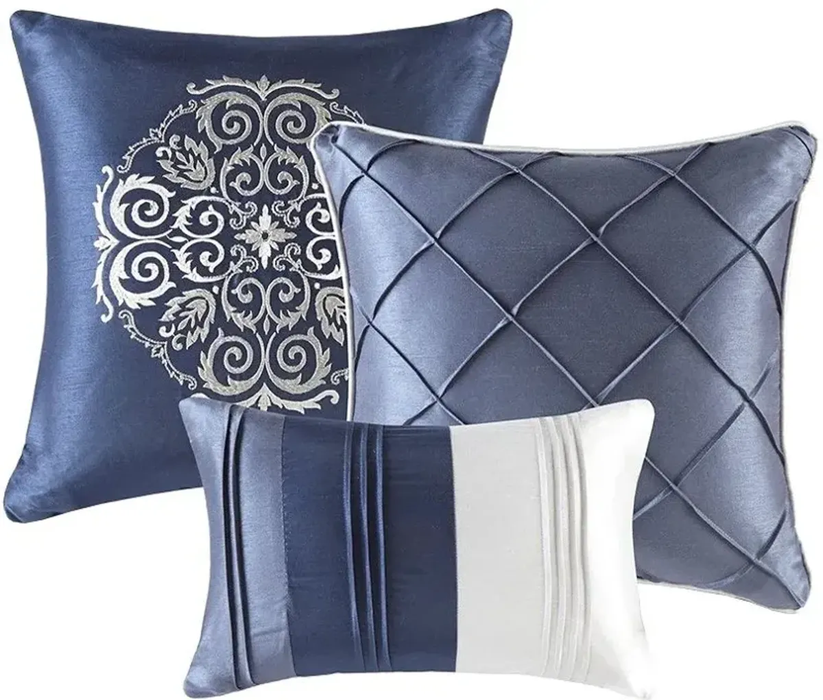 Olliix by Madison Park 7 Piece Navy Queen Blaire Comforter Set