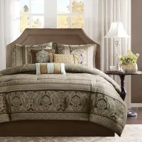 Olliix by Madison Park Brown/Gold Queen Bellagio 7 Piece Jacquard Comforter Set