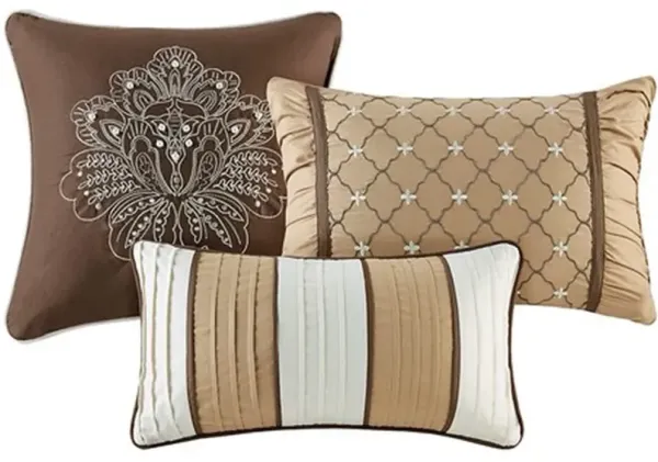 Olliix by Madison Park Brown/Gold California King Bellagio 7 Piece Jacquard Comforter Set