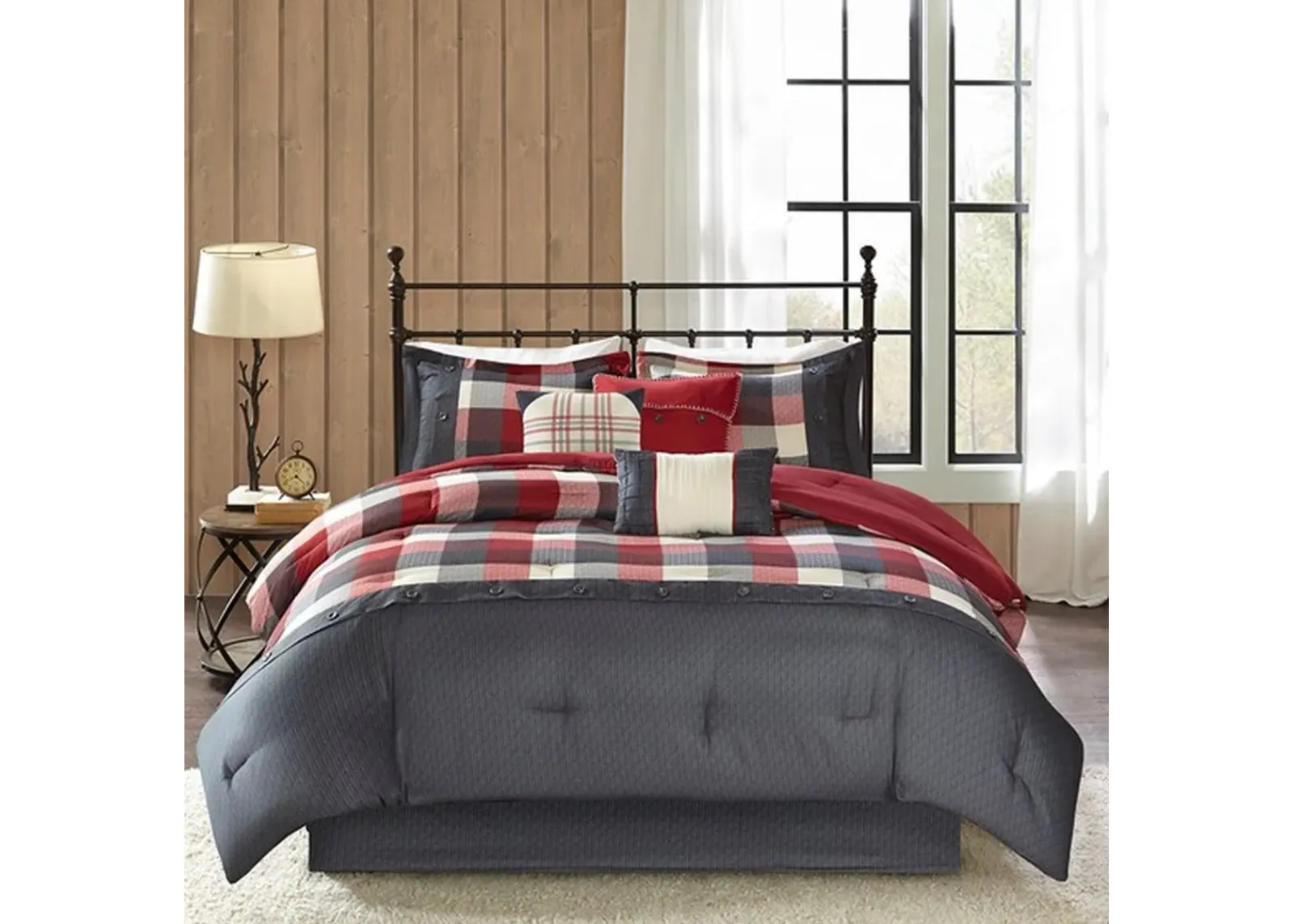 Olliix by Madison Park Red Queen Ridge 7 Piece Herringbone Comforter Set