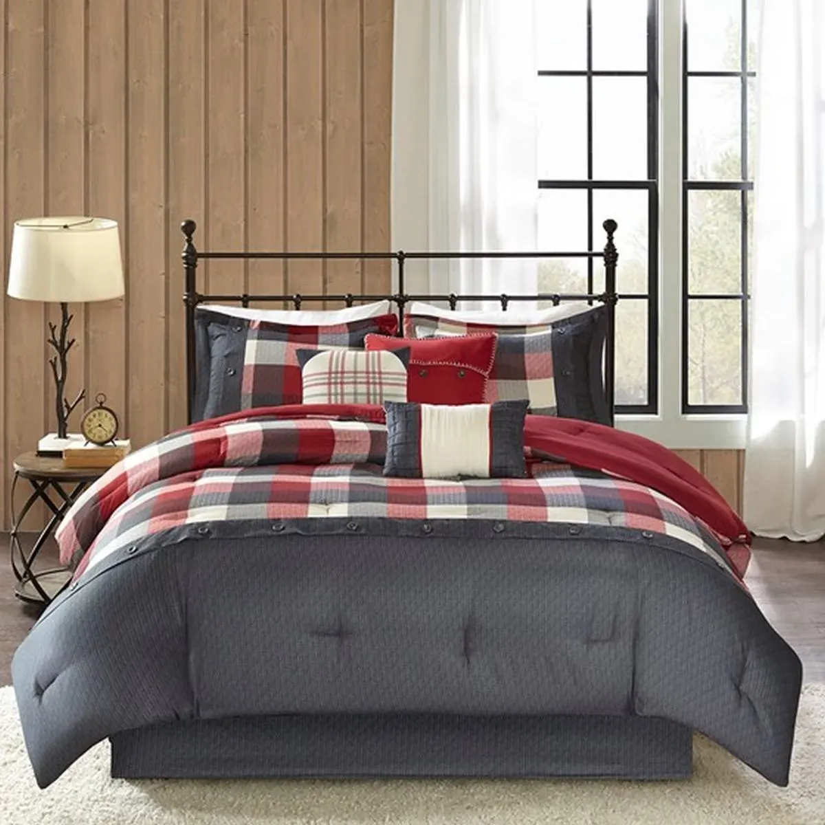 Olliix by Madison Park Red Queen Ridge 7 Piece Herringbone Comforter Set