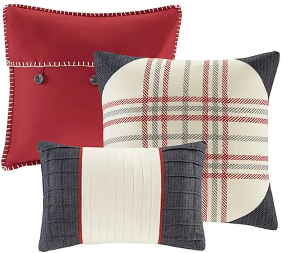 Olliix by Madison Park Red California King Ridge 7 Piece Herringbone Comforter Set