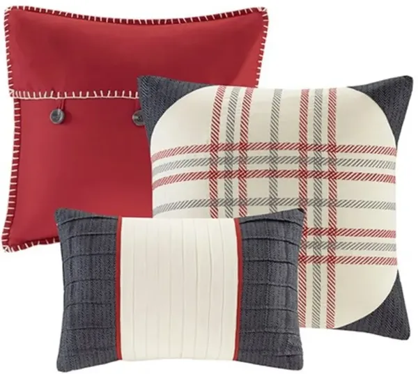 Olliix by Madison Park Red California King Ridge 7 Piece Herringbone Comforter Set