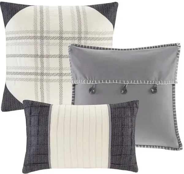 Olliix by Madison Park 7 Piece Grey Queen Ridge Herringbone Comforter Set