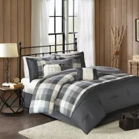 Olliix by Madison Park 7 Piece Grey Queen Ridge Herringbone Comforter Set