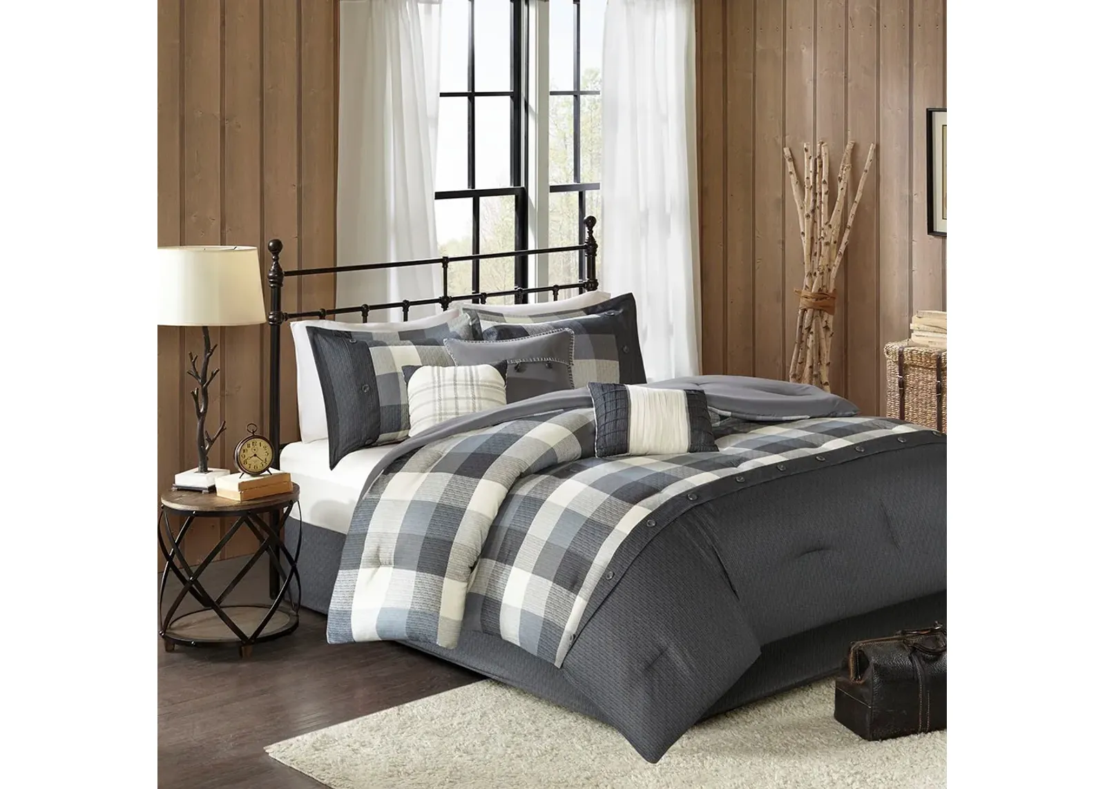 Olliix by Madison Park 7 Piece Grey Queen Ridge Herringbone Comforter Set