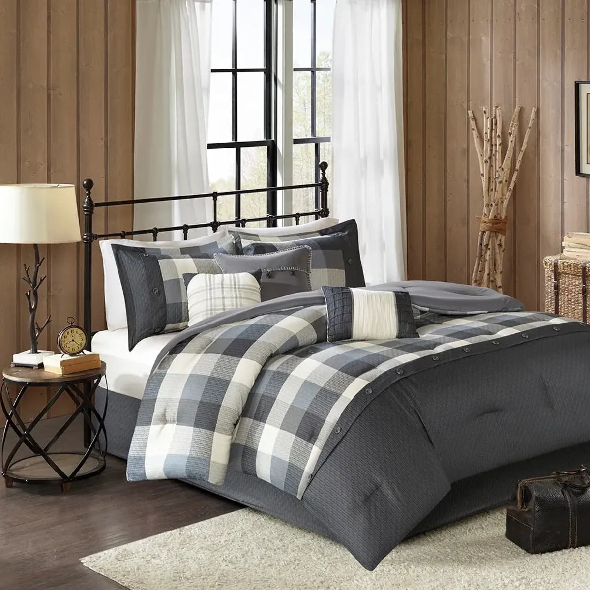 Olliix by Madison Park 7 Piece Grey Queen Ridge Herringbone Comforter Set