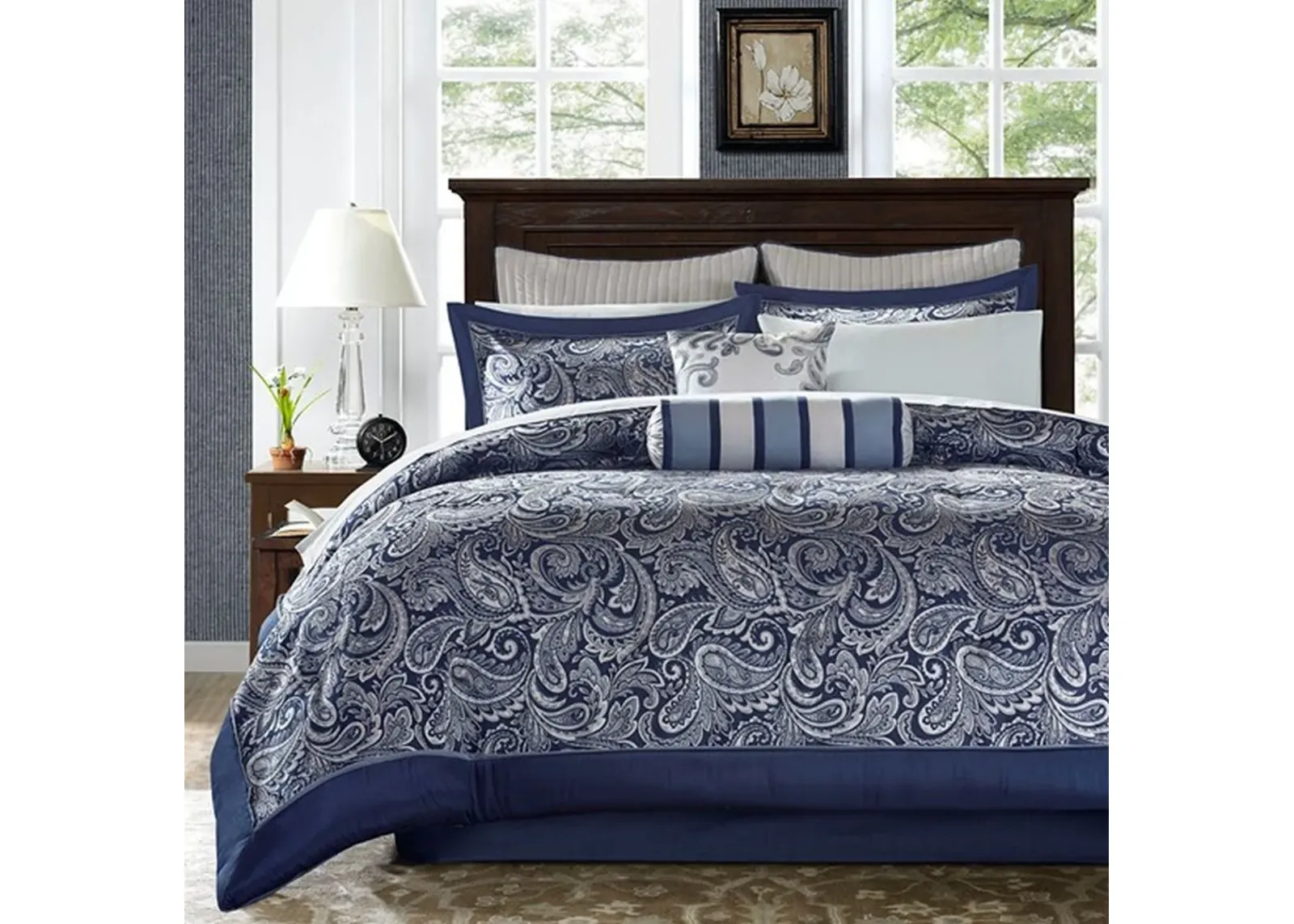 Olliix by Madison Park Navy Queen Aubrey 12 Piece Complete Bed Set